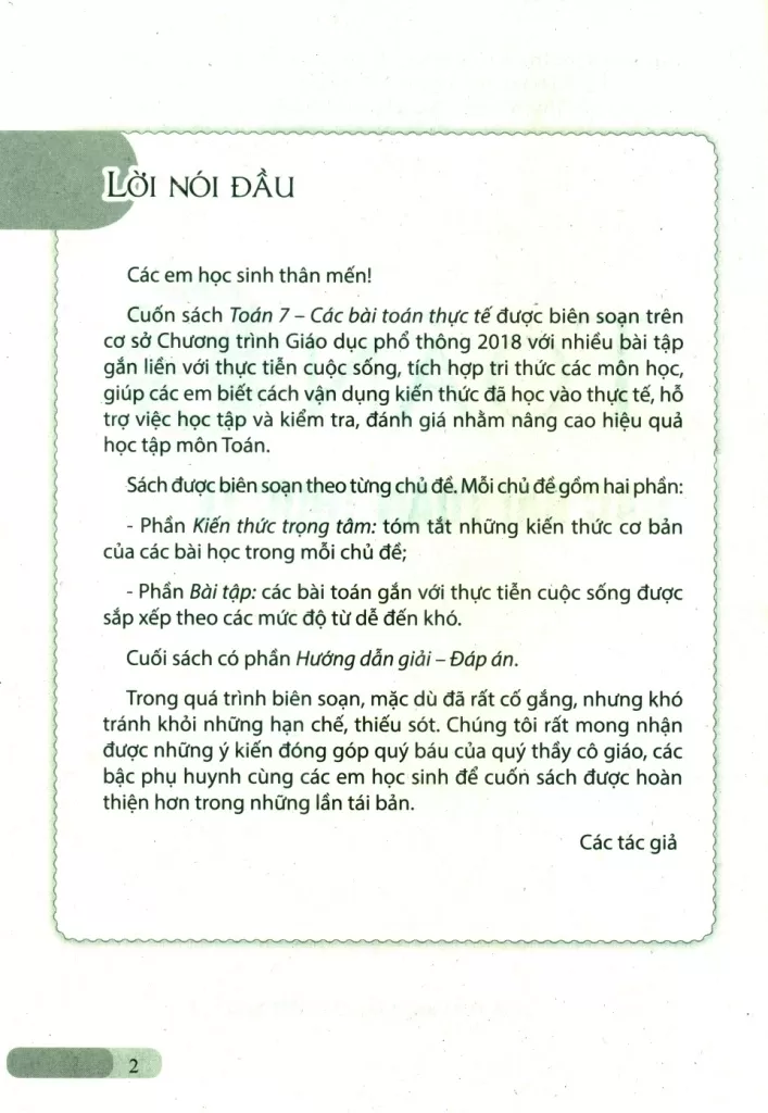 TOÁN LỚP 7 - CÁC BÀI TOÁN THỰC TẾ (Theo chương trình GDPT 2018)